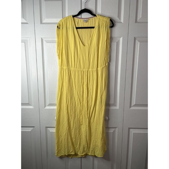 Charli Nevin Yellow V-Neck Ruched Drawstring Midi Dress Women's Size 8 - Picture 11 of 11